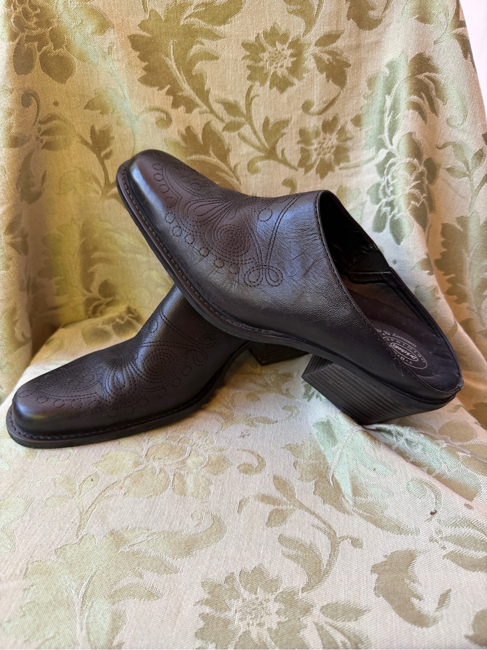 Dr. Scholls Black Slip-On Western-Inspired Leather mules